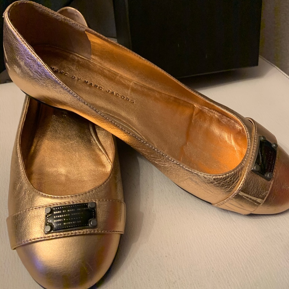 Marc by Marc Jacobs Rose Gold Logo Ballet Flats
